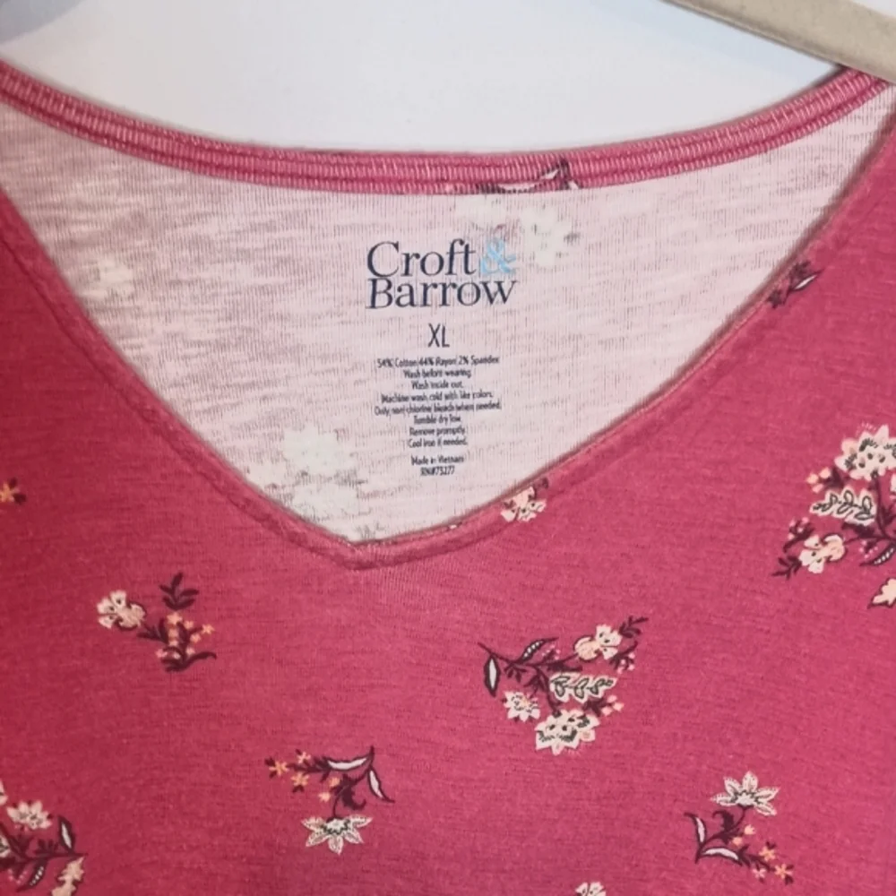 Croft & Barrow V-Back Floral Blouse with Tie Near Elbow Sleeve Size XL - Picture 4 of 5